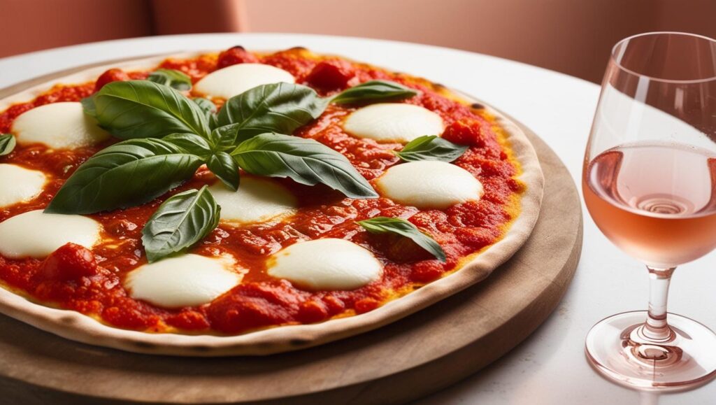 Margherita pizza paired with rosé or Pinot Noir