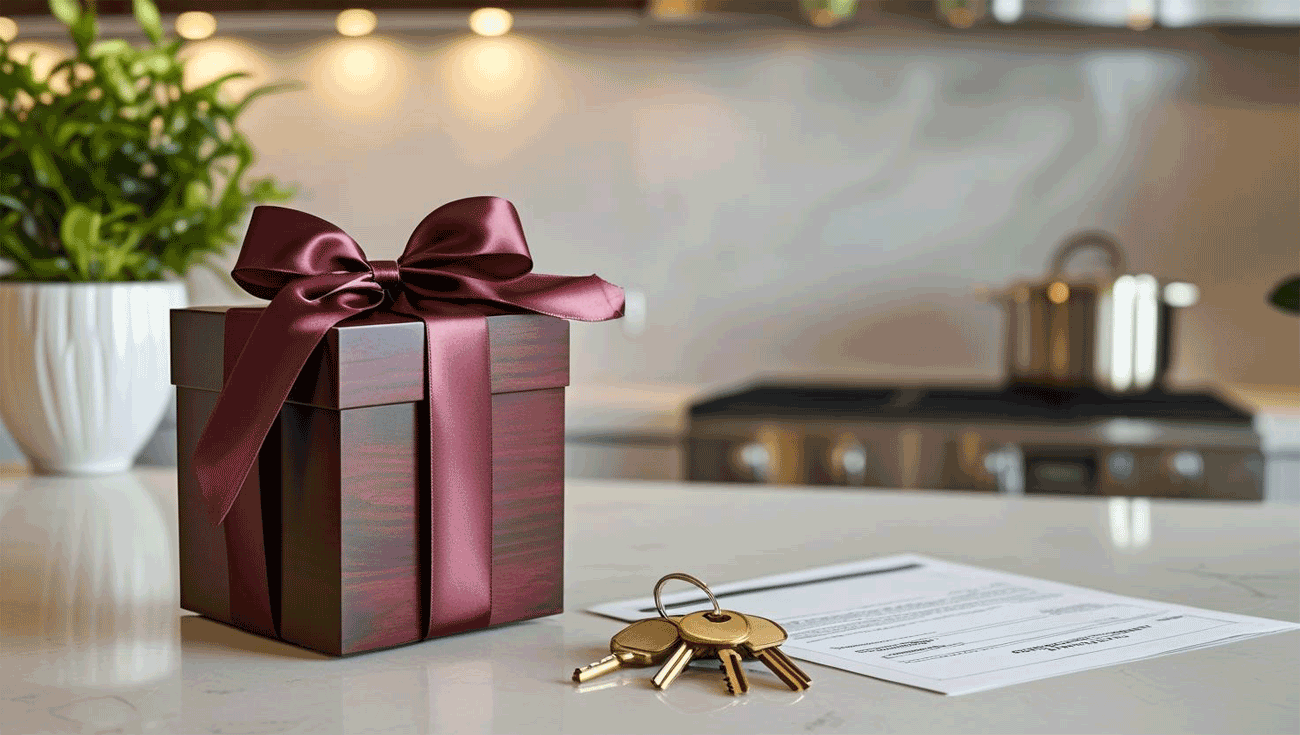 Premium wine gift box with keys and thank-you card for client celebration