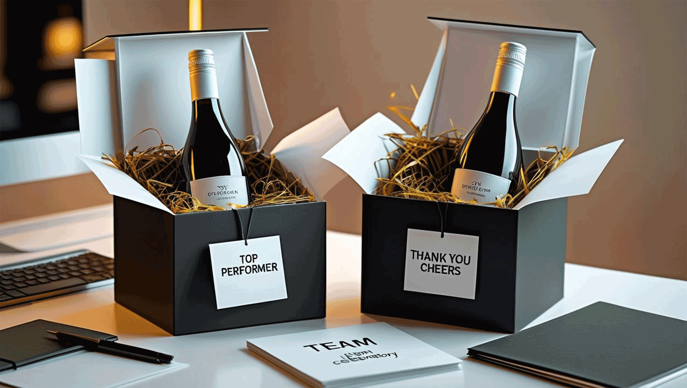 Wine gifts for employee appreciation with thank-you notes